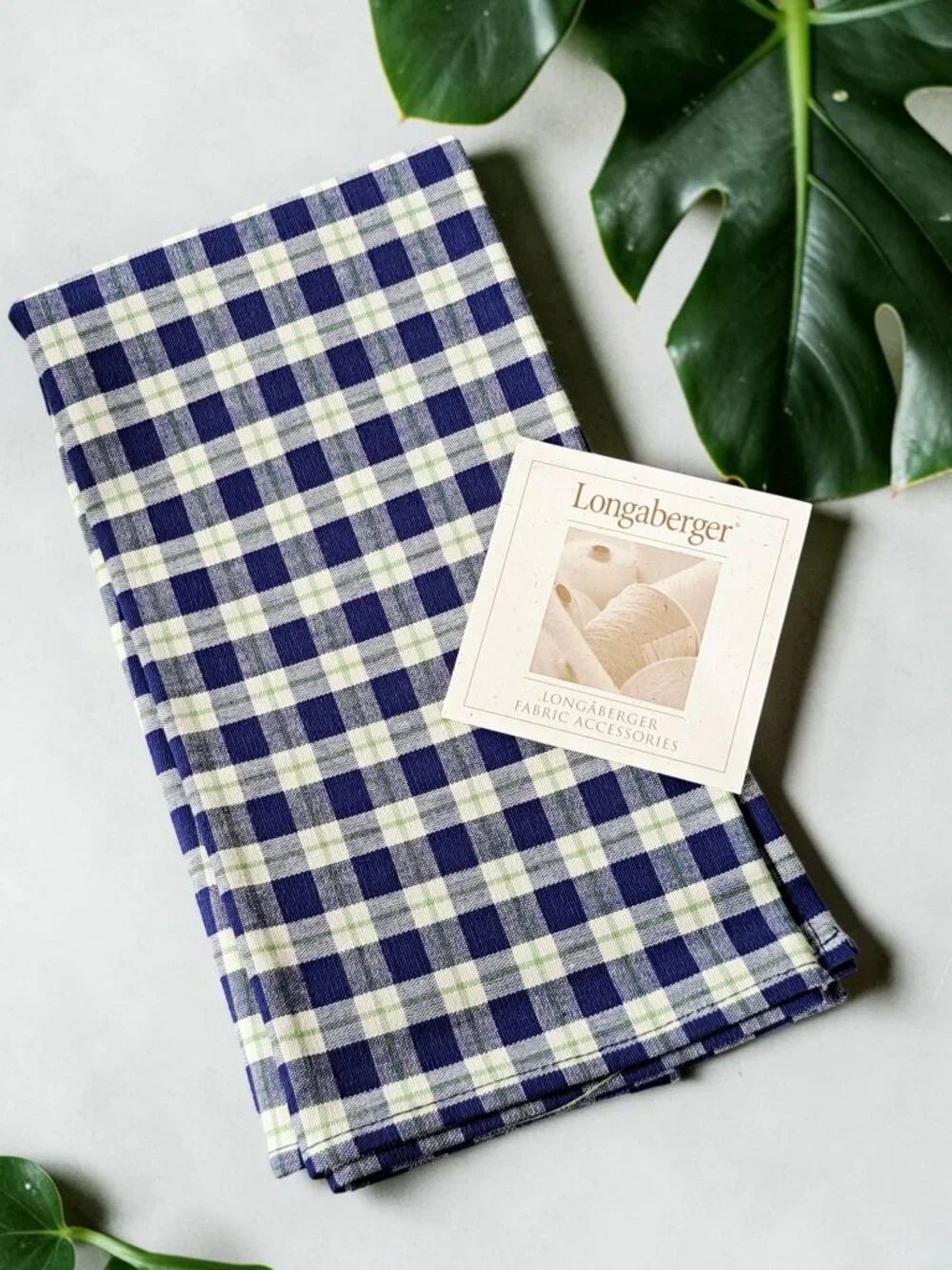 Longaberger Set Of 2 Blue Ribbon Plaid Fabric Napkins